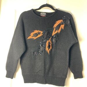Bubbles International Black Beaded & Appliqué Sweater Size S Vintage 80s 90s